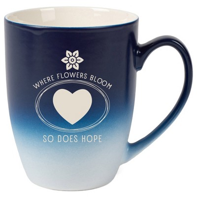 Elanze Designs Where Flowers Bloom So Does Hope 12 Ounce Ceramic Laser-Etched Engraved Drinkware Mug, Blue and White Ombre