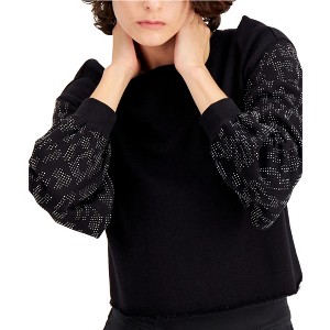 I.N.C International Concepts Womens Embellished-Sleeve Pullover Sweatshirt, black, X-Small - 1 of 1
