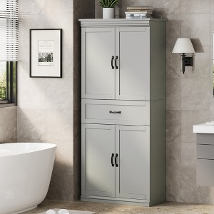 Tall Kitchen Pantry Cabinet, Storage Cabinet with 4 Doors & Adjustable Shelves, 70" Freestanding Cupboard, Tall Bathroom Linen Cabinet - 1 of 4