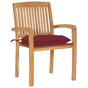 vidaXL Patio Chair Set of 2 Wine Red Cushion, Natural Wood - 1 of 4