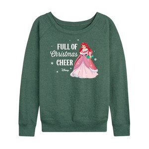 Women's - Disney - Full Of Christmas Cheer Ariel Lightweight French Terry Wide Neck Long Sleeve Shirt - 1 of 4