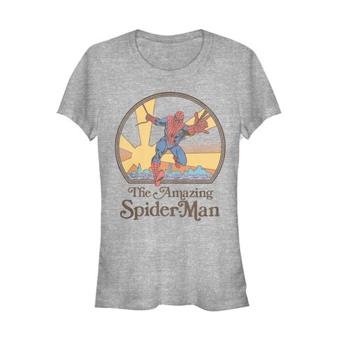 Juniors Womens Marvel Vintage Spider-Man Sun T-Shirt - Athletic Heather -  Small