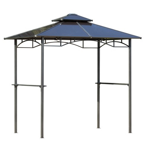 Outsunny 8' x 5' Barbecue Grill Gazebo Tent, Outdoor BBQ Canopy with Side Shelves, and Double Layer PC Roof, Brown - image 1 of 4