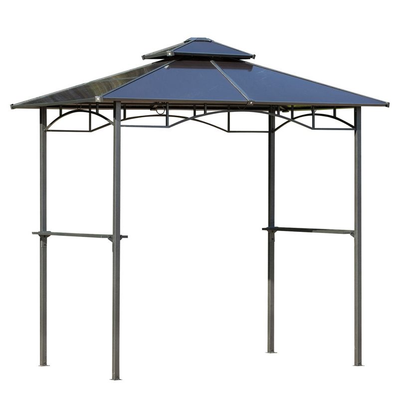 Outsunny 8' x 5' Barbecue Grill Gazebo Tent, Outdoor BBQ Canopy with Side Shelves, and Double Layer PC Roof, Brown, 1 of 7