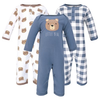 Image of Hudson Baby Infant Boy Cotton Coveralls 3pk, Little Bear, 3-6 Months