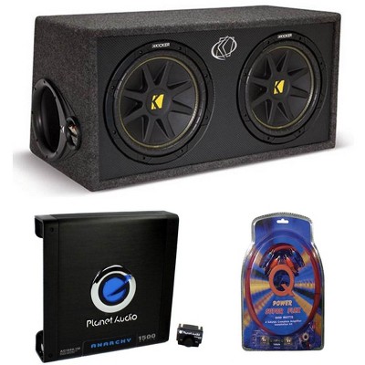  Kicker DC122 Dual 12" 600W Car Subwoofers + Box + 1500W Amplifier + 4 Ga Amp Kit 