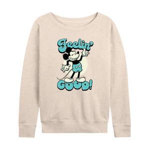Women's - Disney - Feelin' Good Lightweight French Terry Wide Neck Long Sleeve Shirt - 1 of 4