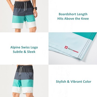 Мужские шорты Alpine Swiss Mens Swim Shorts Beach Trunks Boardshorts Volley Shorts Quick Dry Swimwear Gray Green BoardShort Medium — фото 3