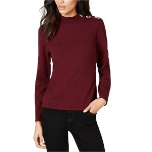 I.N.C International Concepts Womens Embellished Shoulder Pullover Sweater, Purple, Medium - 1 of 1