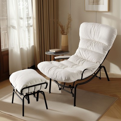 XIZZI Modern Rocking Chair with Ottoman, 6" Plush Cushion - 8 Colors (Brown, White, Gray, etc.) | Polyester & Iron | Space-Saving Design