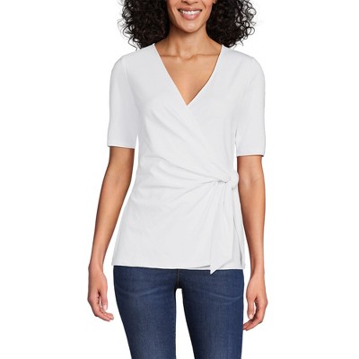 Lands' End Women's Elbow Sleeve Lightweight Jersey Side Tie Blouse