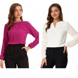 Allegra K Women's Chiffon Semi Sheer Keyhole Neck Elegant Work Blouse 2 Packs - 1 of 4