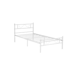 FurnitureR Twin Size Metal Bed Frame with Headboard & Footboard, Platform Bed with Under Bed Storage, Noise-Free, White - 1 of 4