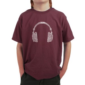 LA Pop Art Boy's Word Art T-shirt - 63 DIFFERENT GENRES OF MUSIC Maroon Medium - 1 of 4