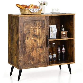 Costway Mid-century Storage Door Cabinet Cupboard w/4 Legs Adjustable Shelf Rustic Brown