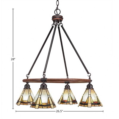 Toltec Lighting Blacksmith 4 - Light Chandelier in  Painted Wood/Dark Granite with 7" Zion Art Glass Shade