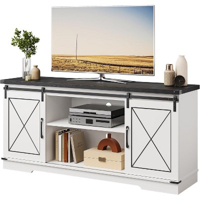 TV Stand - Entertainment Center with Storage Cabinets, Sliding Barn Doors, Mid Century Modern Media TV Console Table for Living Room Bedroom