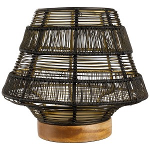 Northlight Small Woven Iron Pillar Candle Holder with Wooden Base - 7.25" - Black - 1 of 4