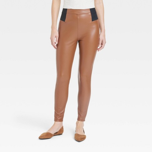 Leather Look High Waist Wide Waist Jeggings