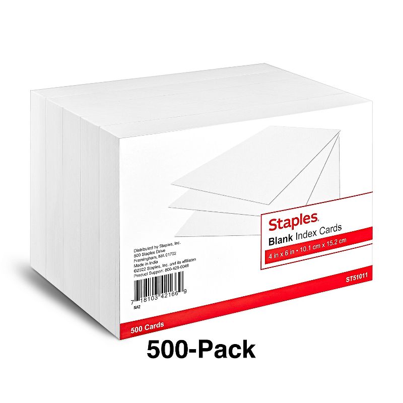 Staples Blank 4" x 6" Index Cards White 500/Pack (51011) 233502, 2 of 6