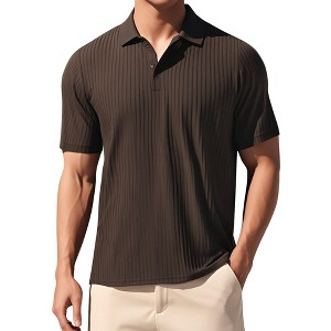 INSPIRE CHIC Men's Summer Casual Short Sleeve Solid Color Texture Knit Polo Shirts - 1 of 4