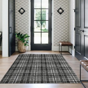 Modern Plaid Living Room Area Rug, Machine Washable Floor Carpet, Non-Slip Checkered Soft Rug, Low-Pile Non-Shedding Accent Rug, Indoor Foldable Rug - 1 of 4