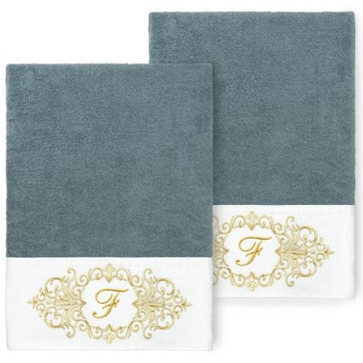Linum Home Textiles 100% Turkish Cotton MONICA Gold Thread 2PC Embellished Bath Towel Set