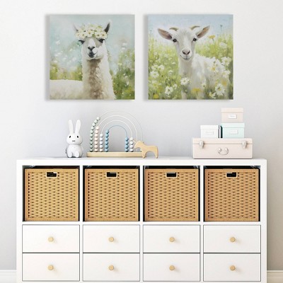 Sunshine Llama in Flower Fields Canvas Wall Art