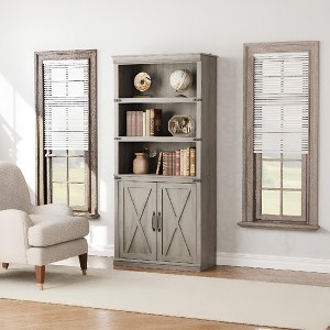 5-Shelf Bookcase with Storage Cabinet, Rustic Farmhouse Wooden Bookshelf with Doors, Freestanding 5-Tier Display Cabinet for Living Room, Bedroom - 1 of 4