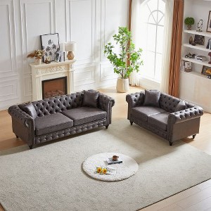 CAVINAS Loveseat Sofa with Button Design and Cushions for Bedroom, Chesterfield Sofa with Rolled Arms, Tech Fabric Vintage Couches for Living Room - 1 of 4