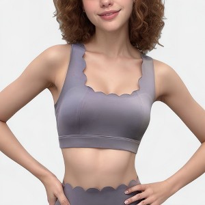 Anna-Kaci Active Women's Scalloped Edge Sports Bra Top with Wide Straps and Soft Stretch Fabric - 1 of 4