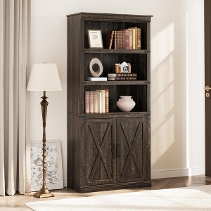 Farmhouse Bookcases with Doors, 5 Tier Bookshelf with Storage, 70 inch Tall Bookshelf and Bookcase - 1 of 4