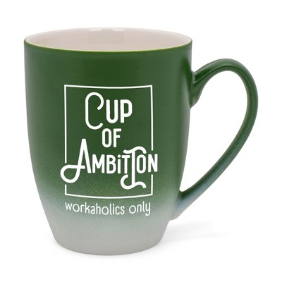 Elanze Designs Cup Of Ambition Workaholic Only Two Toned Ombre Matte Green and White 12 ounce Ceramic Stoneware Coffee Cup Mug