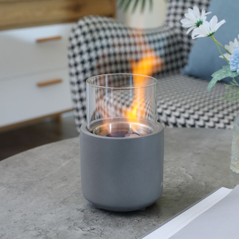 HOMCOM Tabletop Fireplace, Mini Concrete Ethanol Fire Bowl with Lid, Burns up with Liquid Alcohol and Solid Tablet Alcohol, 3 of 7