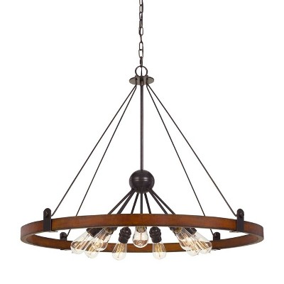 28.75" Metal and Wood Round Lucca Chandelier Black - Cal Lighting