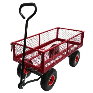 SKRAN Garden Cart Wagon - 300 lbs Capacity Heavy-Duty Steel Mesh Utility Cart with Removable Sides, All-Terrain Wheels & Pull Handle - 1 of 4