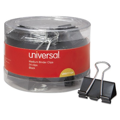 UNIVERSAL Medium Binder Clips 5/8" Capacity 1 1/4" Wide Black 24/Pack 11124