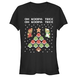 Juniors Womens Nintendo Christmas Mario Bros. Koopa Tree T-Shirt - 1 of 3