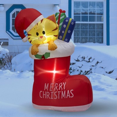 Lakeside Plug-In Self-Inflating Cat in a Stocking Christmas Lawn Decoration