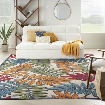 Sunny Aloha Multicolor Leaf 12' x 15' Flat-Woven Outdoor Rug