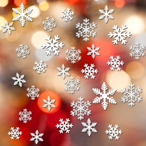 135Pcs Christmas Snowflake Window Cling Decals Removable Wall Sticker Decoration - 1 of 4