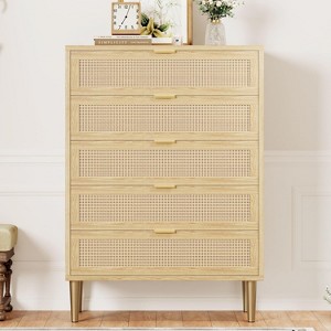 Acekool Rattan 6 Drawer Dresser with Gold Handles, Modern Double Chest for Bedroom or Living Room - 1 of 4