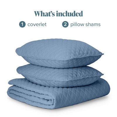 Coronet Blue Diamond Stitched Microfiber Full/Queen Coverlet Set