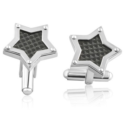 Pompeii3 Men's Stainless Steel And Black Carbon Fiber Star Polished Cufflink 18.5mm