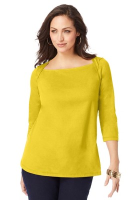 Jessica London Women's Plus Size Envelope Neckline Tee, M - Olive Yellow :  Target