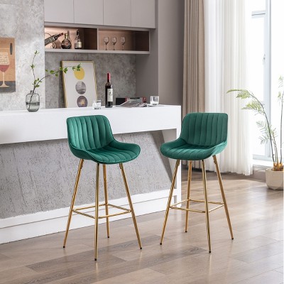 NicBex Set of 2 Bar Stools for Kitchen Island,Velvet Counter Bar Stools with Golden Legs,30 inch Bar Chairs for Dining Rooms,Kitchens Islands