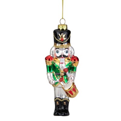 Northlight 5.25" Green, Red and Gold Nutcracker With Drum Glass Christmas Ornament