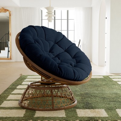 Bigget Steel Swivel Wicker Outdoor Patio Papasan Lounge Egg Chair, Navy