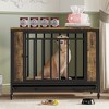 Dog Crate Furniture with Wheels, Iron Door and Tray, Wooden Dog Kennel Heavy-Duty Dog Cage - 2 of 4