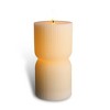LumiPur 3.5"x7" Design Series Ribbed Flickering Flameless LED Wax Pillar Candle Linen White - 3 of 4